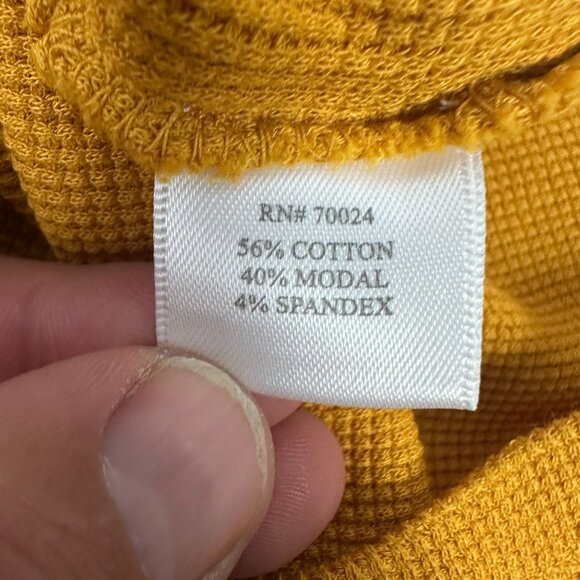 Bobi Los Angeles Mustard Yellow Long Sleeve V-Neck Waffle Knit Top Size Small - Picture 4 of 5